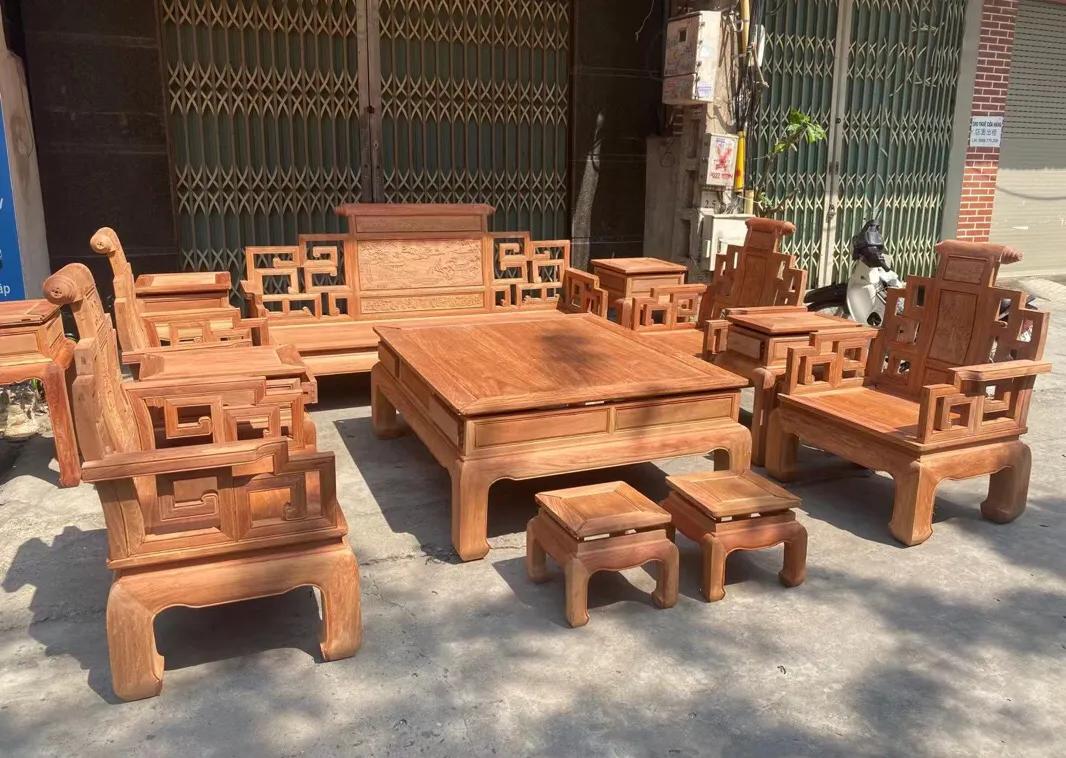 缅甸花梨家具沙发十一件套多少钱,缅甸花梨凤凰纹沙发十件套