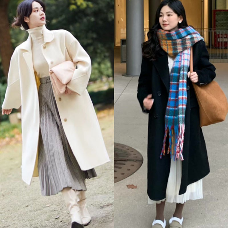 百褶裙长款搭配什么大衣好看,冬季50岁女人大衣百褶裙街拍