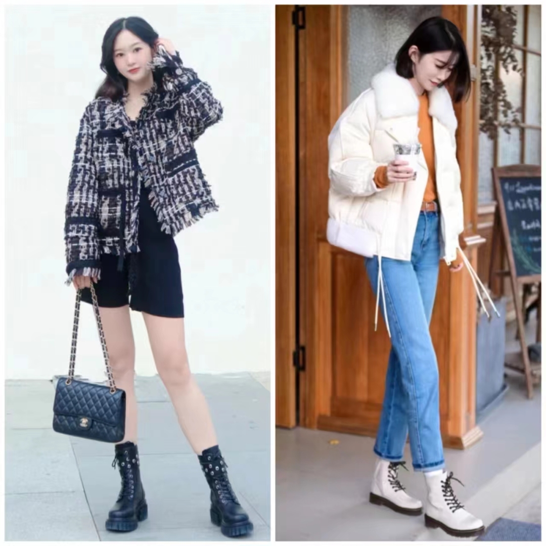 马丁靴的正确搭配图秋冬,穿长腿马丁靴配什么裤子好看