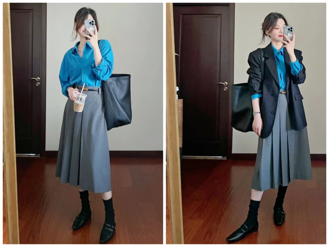 西装长裙搭配西装外套,西装外套配连衣裙气质高级感