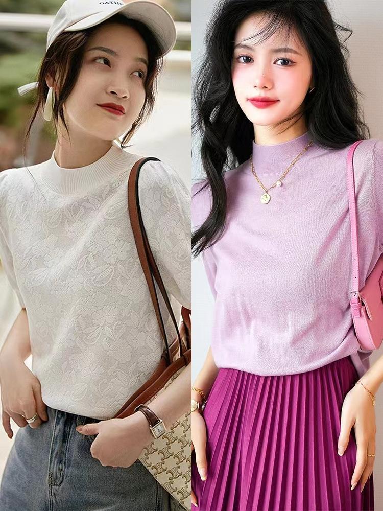 穿半截袖t恤,一字肩短袖针织衫配什么裙子好看