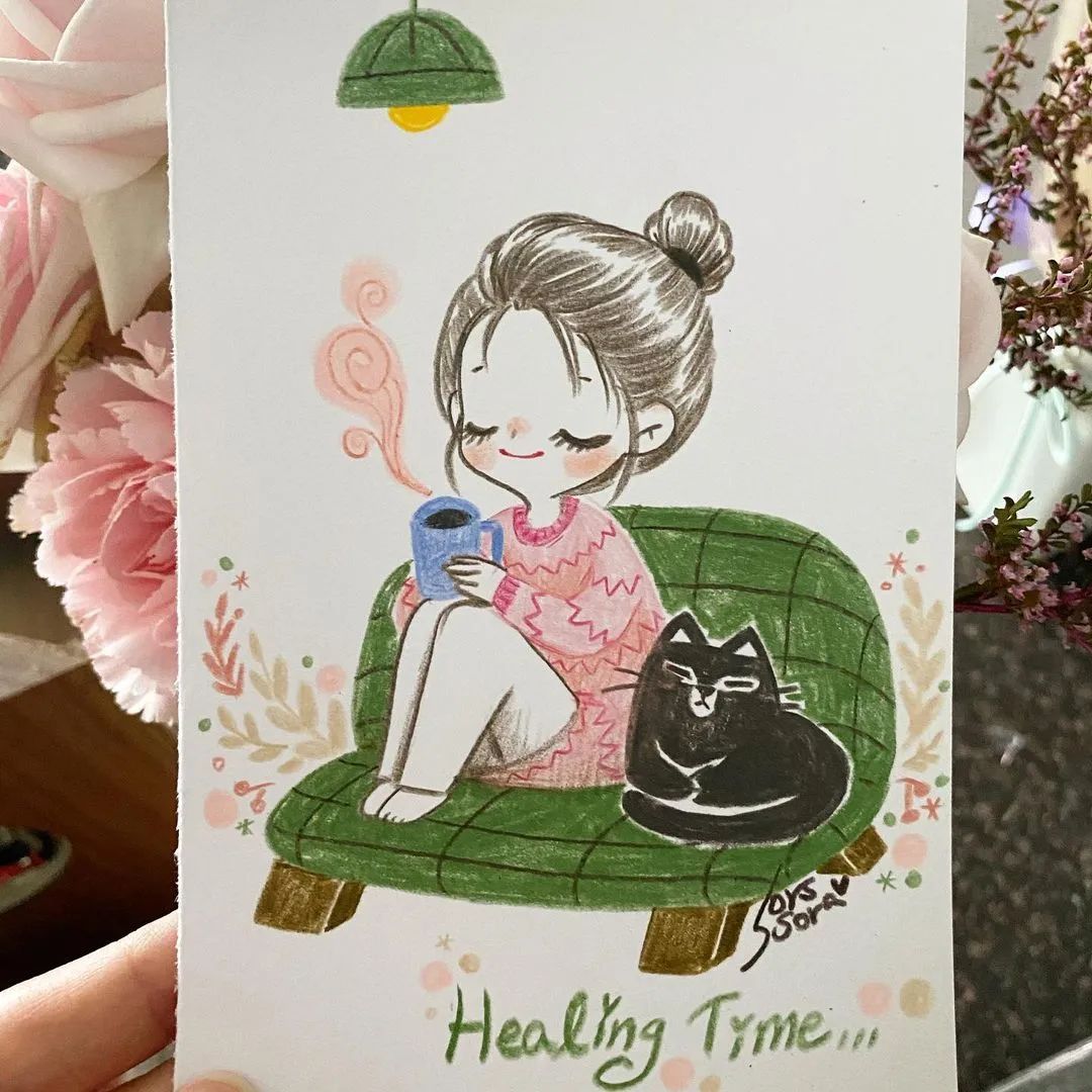 彩铅绘画7-15岁简笔画可爱又简单,可爱彩铅简笔画简单的少女