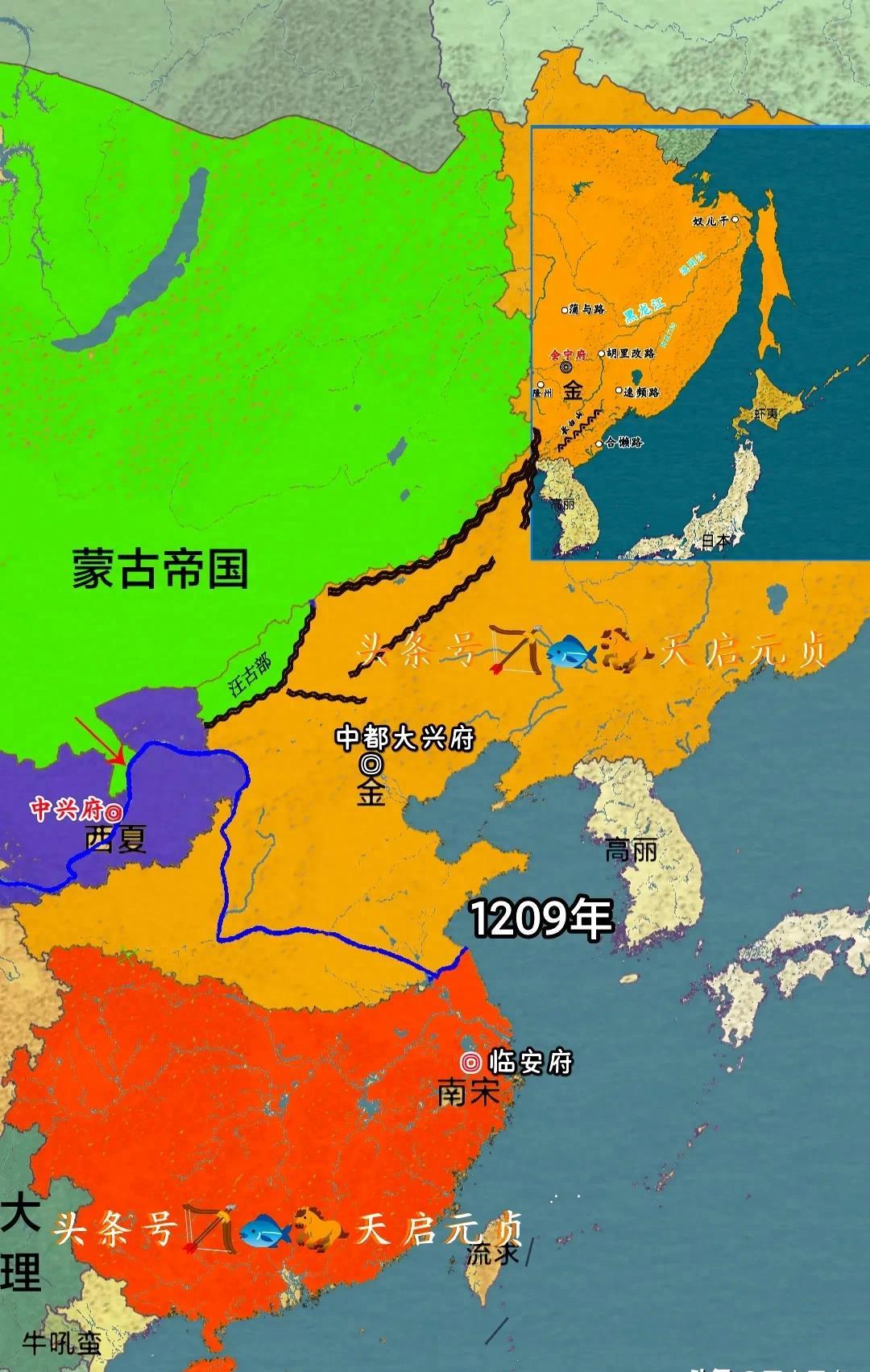 宋朝巅峰版图vs金朝巅峰版图,鼎盛时期的金朝