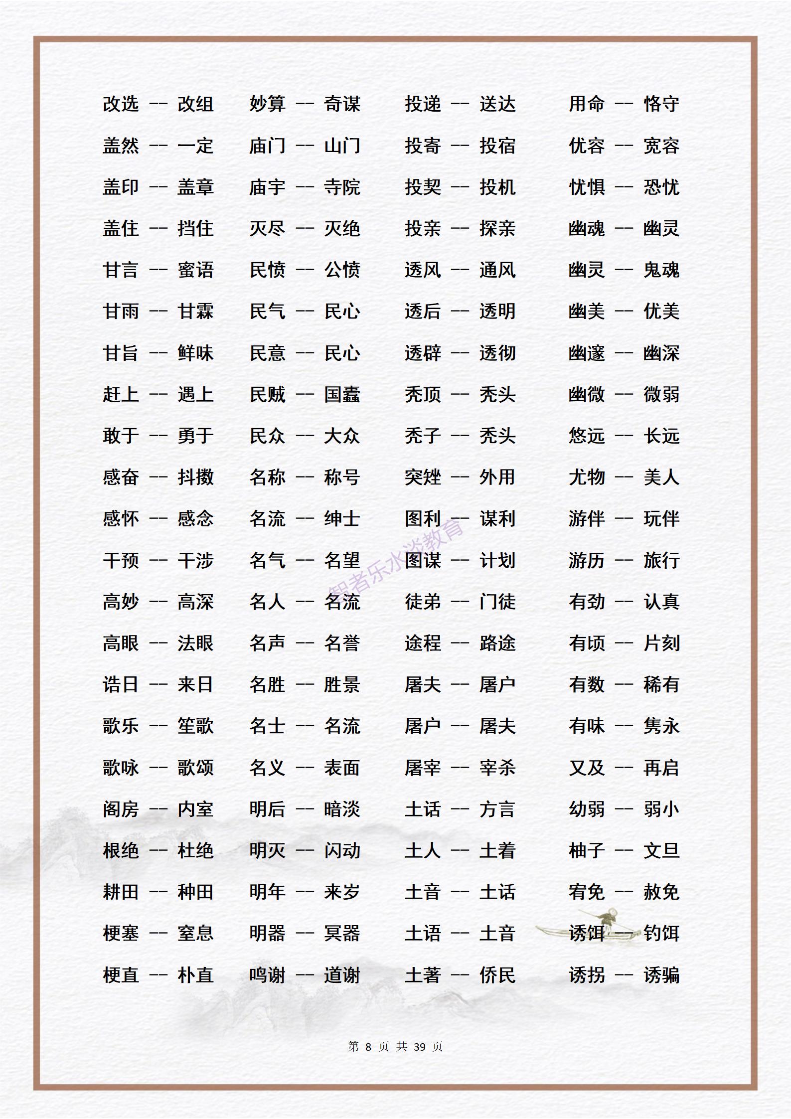 素材：中小学生必须熟练掌握的3000个《近义词》大合集