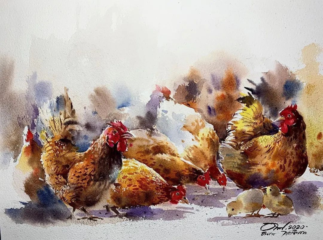 泰国水彩,泰国水彩画家绘画过程