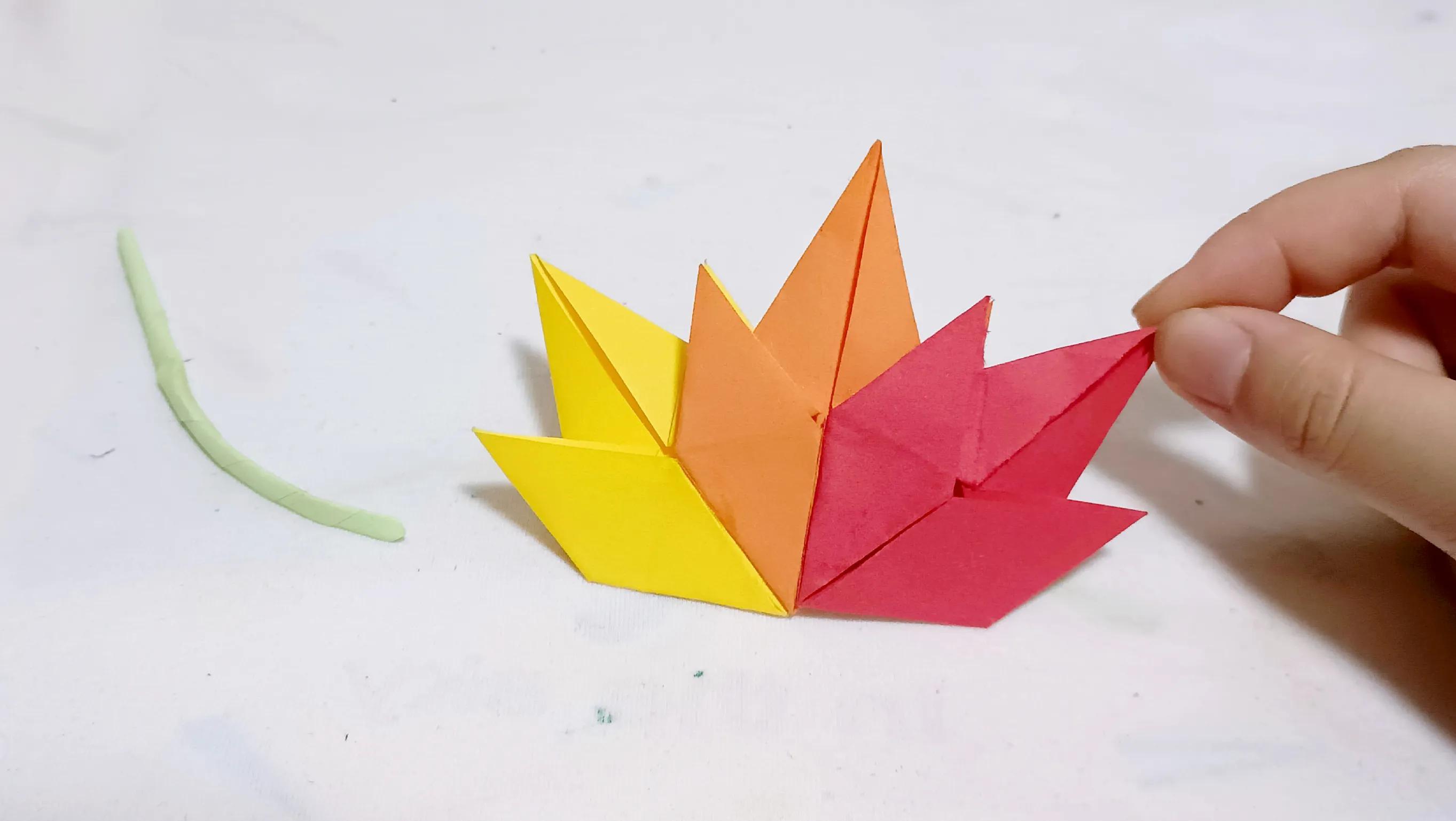 亲子手工折纸叶子,手工折纸幼儿园枫叶