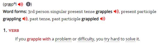 努力解决，设法对付，尽量克服；与（某人）扭打英语怎么说？