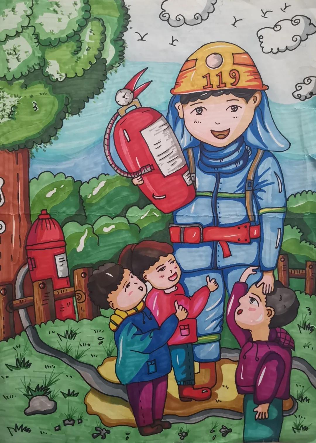 手绘消防梦安全驻心间怎么画,手绘消防梦安全驻心间优秀作品集