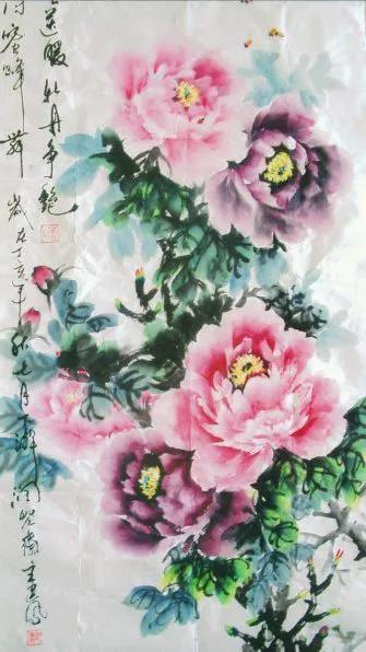 名家写意孔雀牡丹横幅画图片大全,国画写意牡丹画作品名家