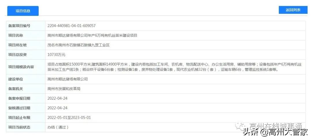 高州投资6亿地产,高州丝苗米产业园