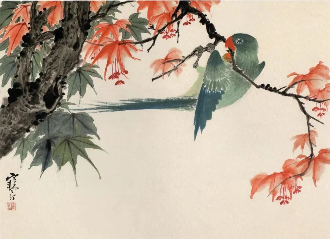 江寒汀写意黑山雀石榴花图,江寒汀写意花鸟千峰竞秀原作尺寸