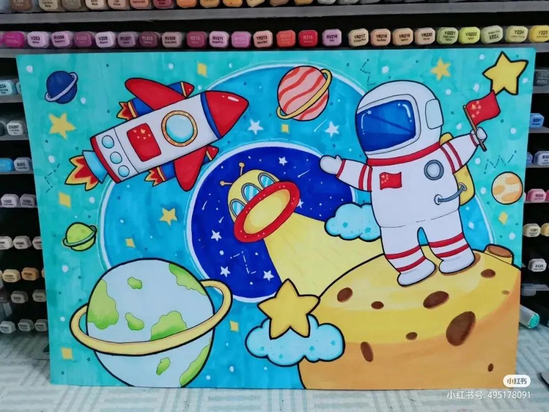 关于中国航天科技创新的绘画,描绘中国航天未来发展绘画