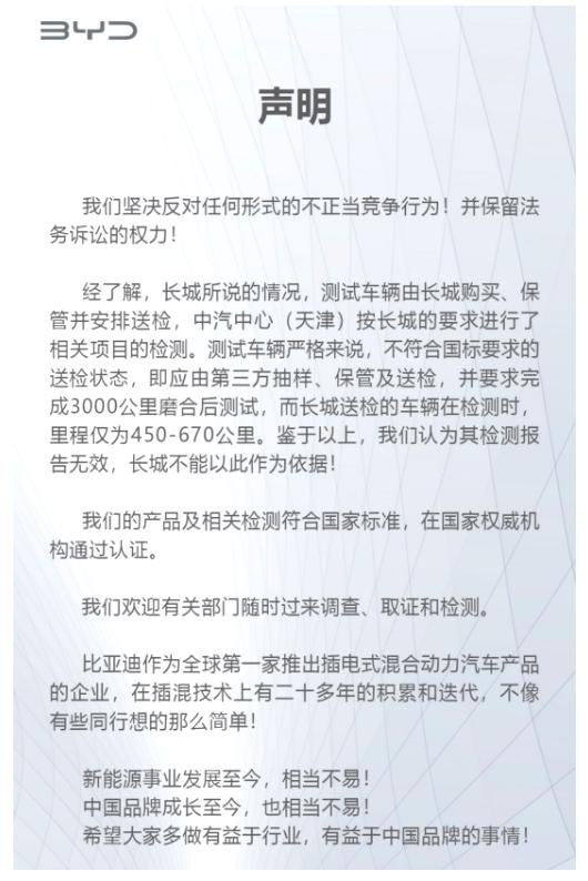 比亚迪和长城的油箱之争结果,长城对比亚迪评价