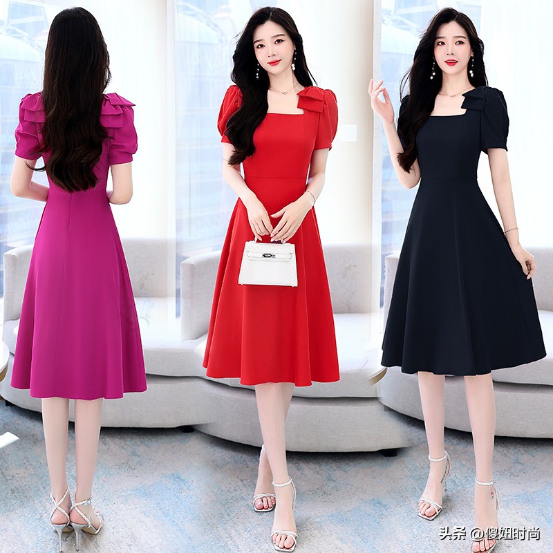 冬装甜美蝴蝶结气质显瘦连衣裙,气质翻领金丝绒显瘦蝴蝶结连衣裙