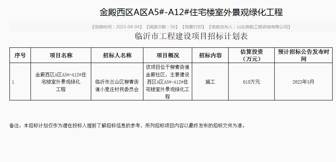 4月4日临沂市19宗建设工程项目计划招标，真是太多、太集中了！