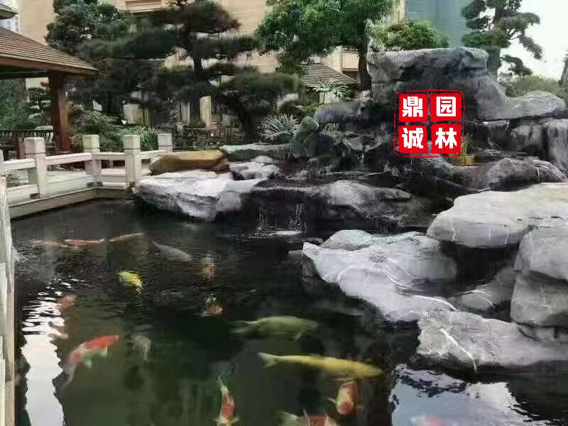 太湖石假山鱼池设计效果图,英德石假山鱼池设计效果图