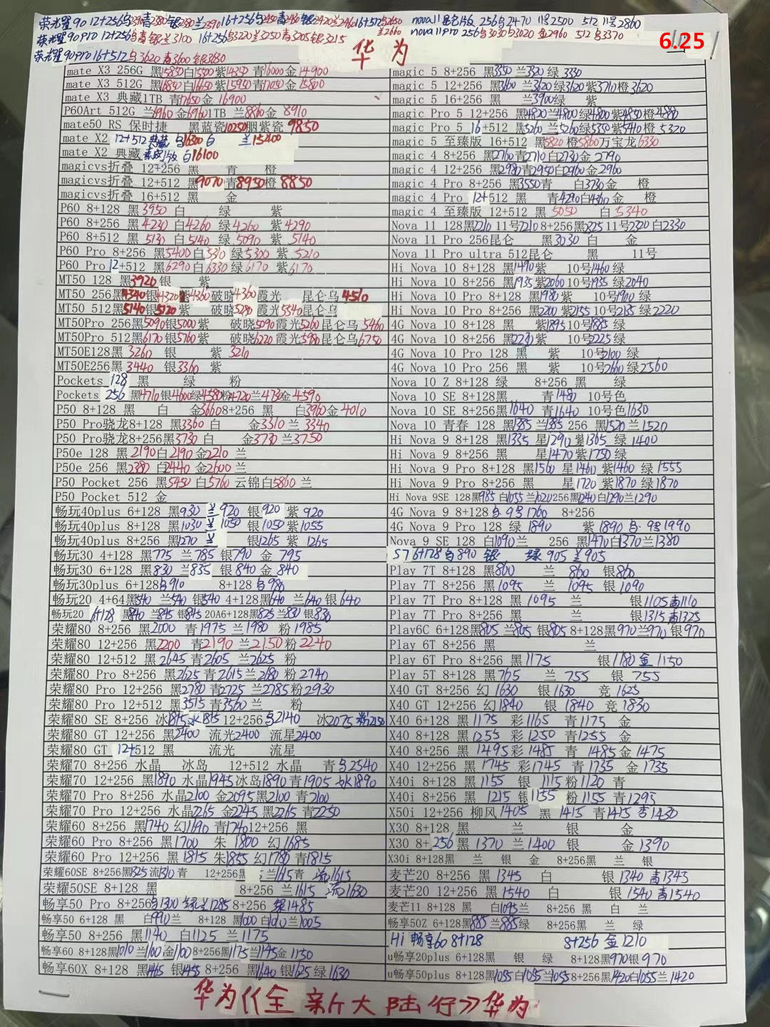 华强北手机报价单每日更新,华强北远望手机市场批发报价单