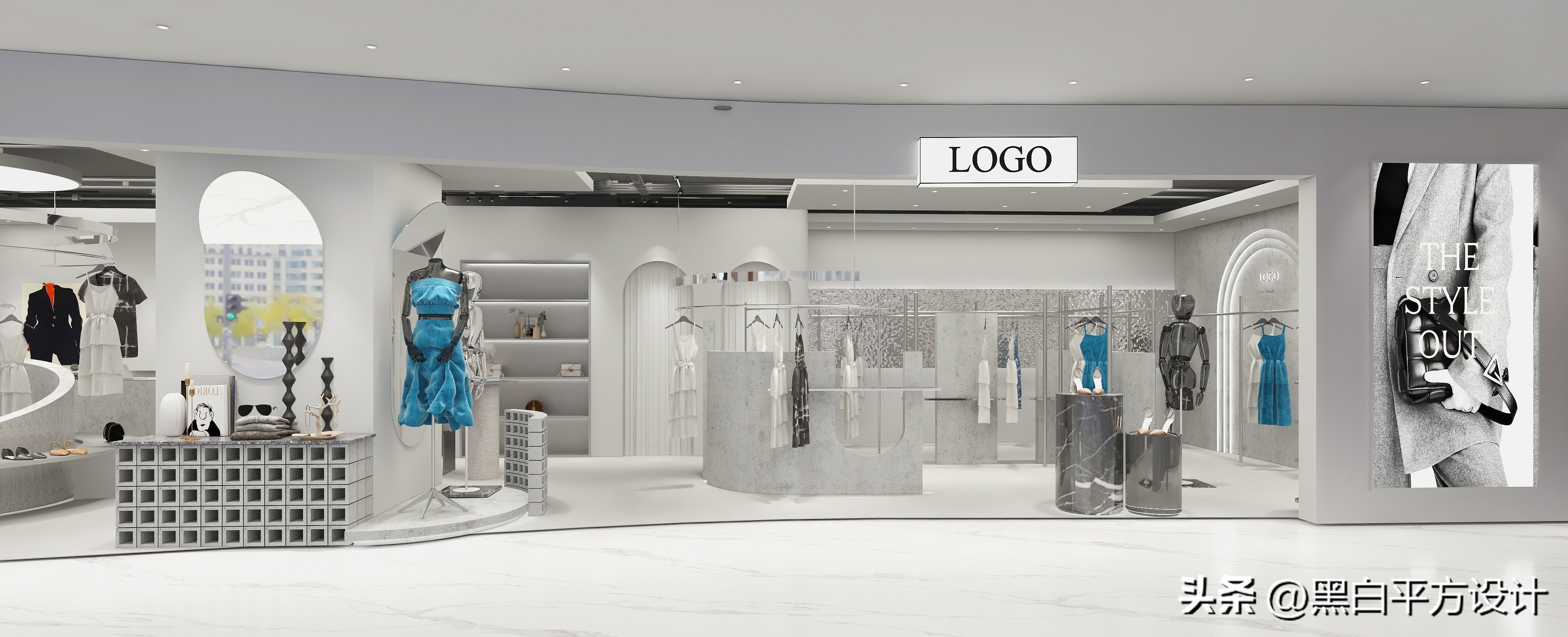 法式简约买手店设计,买手店极简橱窗背景效果图