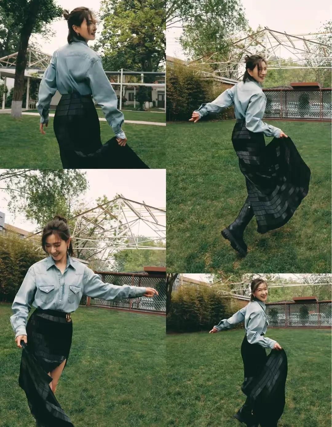 万茜高开叉裙造型图文,万茜穿高开叉长裙单人超美图片