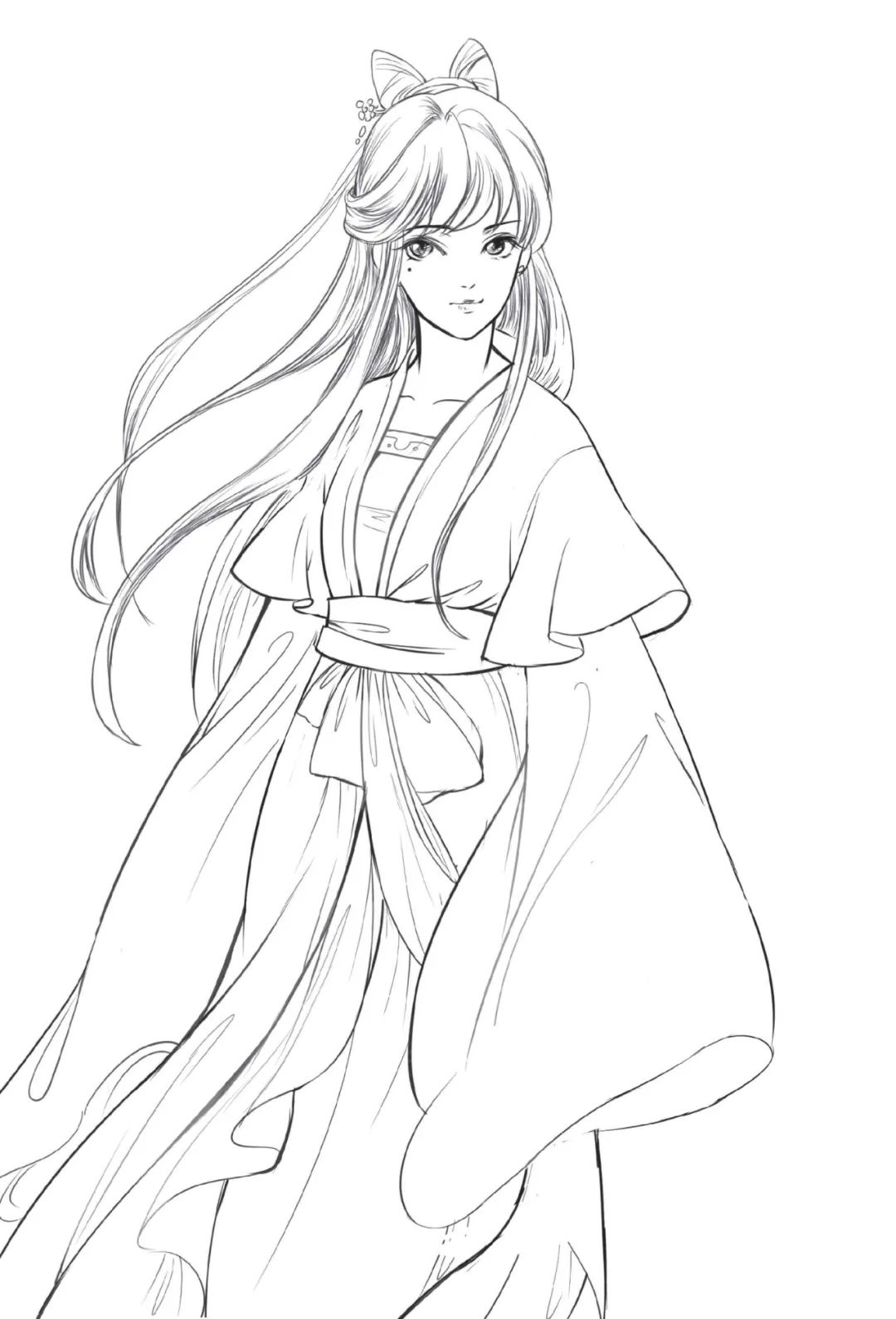 手绘山海经古风人物线稿,手绘动漫古风女生线稿简单