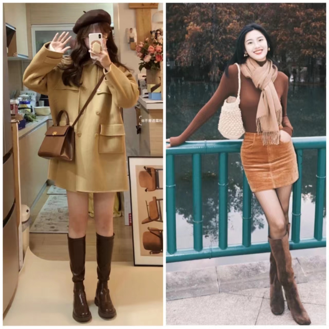 这45套棕色长筒靴穿搭太高级了，显高显瘦显腿长