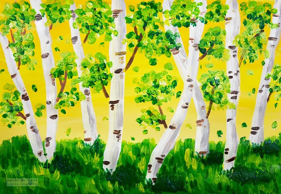 好看的森林儿童水粉画,水粉画教程儿童风景