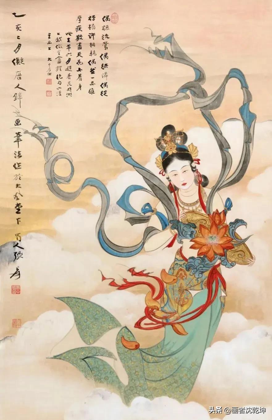 张大千临摹敦煌壁画白描稿,张大千工笔人物头部白描