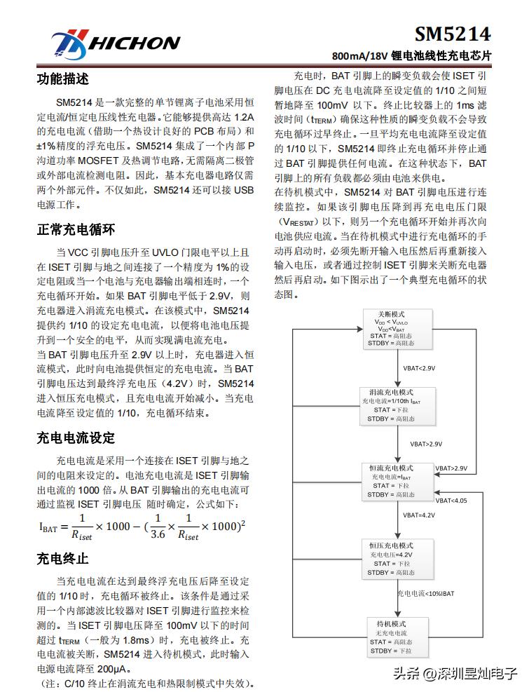 SM521418V耐压800mA线性充电恒定电流/恒定电压#4056