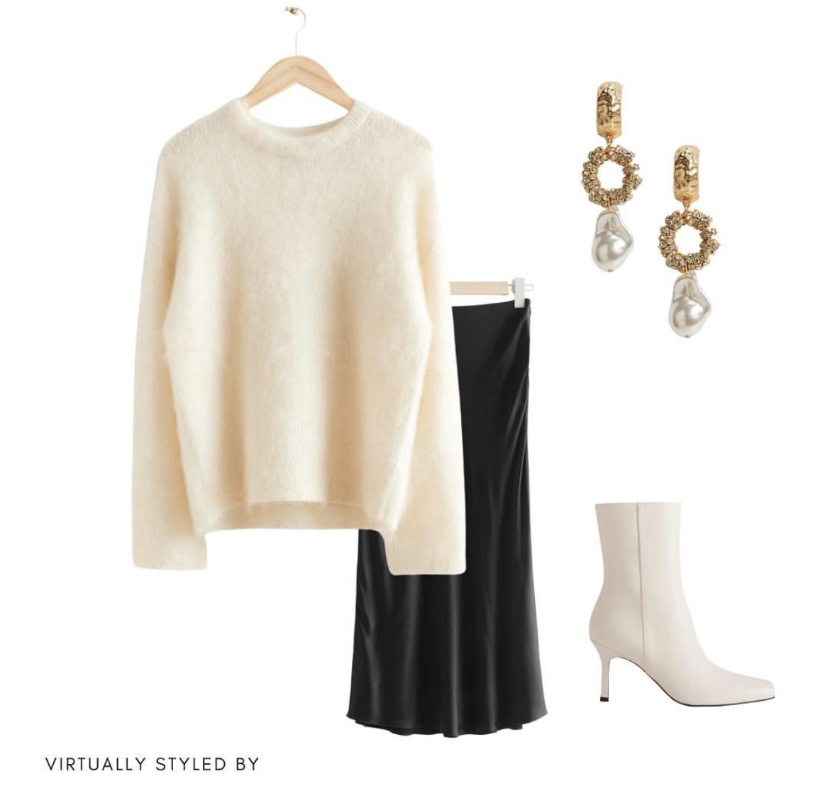 一款常规款半裙的多种风格搭配,灰色绸缎半裙搭配什么颜色上衣