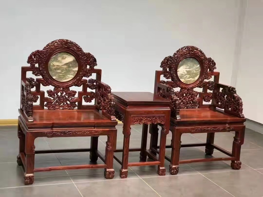 大红酸枝宝座三件套,大红酸枝灵芝太师椅三件套价格