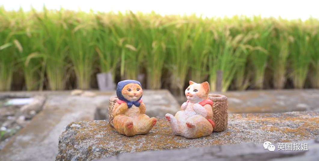 木头雕刻作品猫,手工雕刻木雕小猫