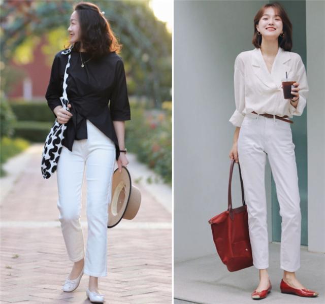 时尚小白裤夏季搭配更显瘦,小白裤窄版显瘦