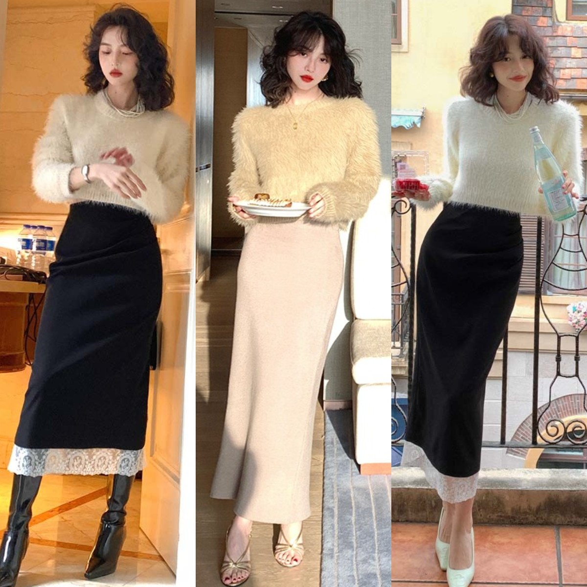 深秋半身裙中长款高级,半身裙上面配什么衣服深秋