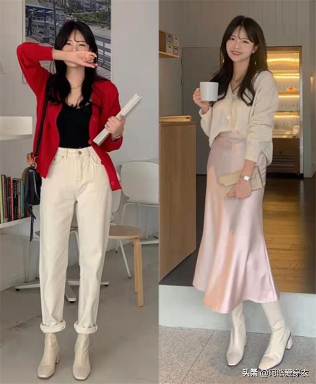 米白色马丁靴秋季穿搭,秋季米白色长筒靴穿搭