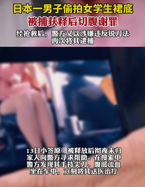 日本痴汉*拍偷**女生裙底刚被放,欲切腹自杀又被抓:违反铳刀法