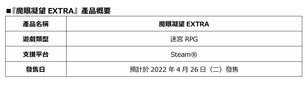 迷宫RPG《魔眼凝望EXTRA》Steam中文版4月26日推出