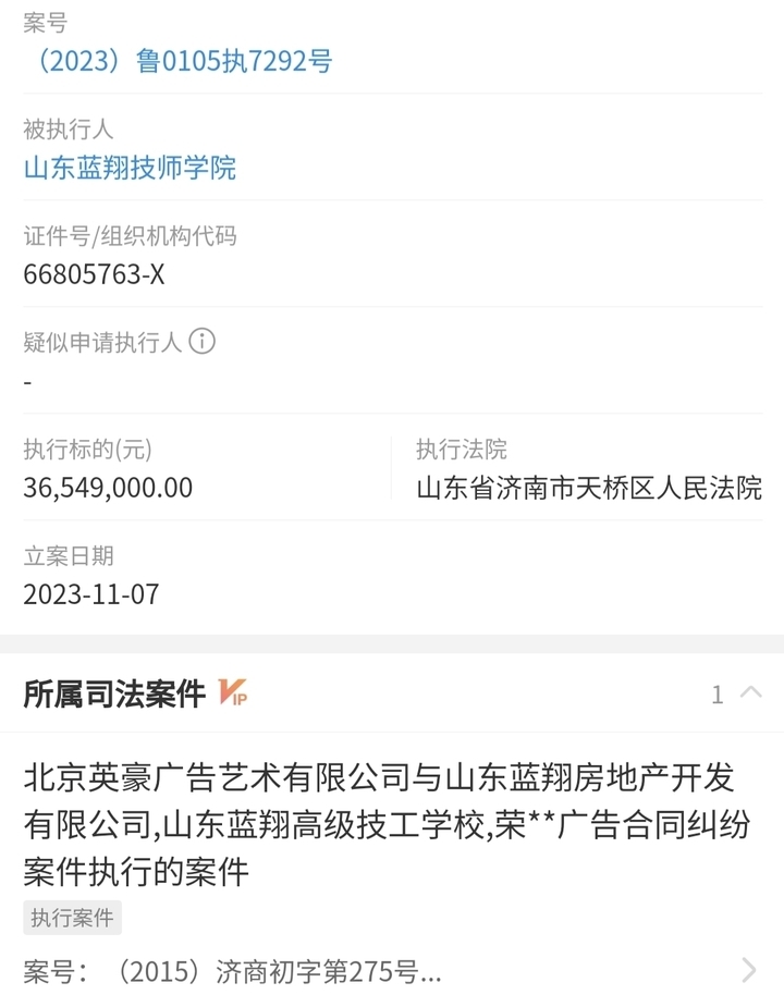 山东蓝翔技师学院被执行1.8亿元,山东蓝翔成被执行人